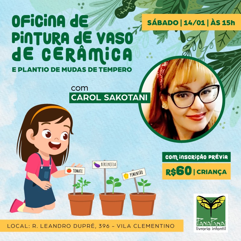 Oficinas de férias oferecem pintura e plantio de mudas de tempero para crianças